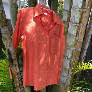 Sigrid Olsen orange button down shirt